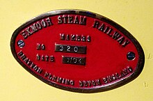 Exmoor Steam Railway Builder's Plate Exmoor Steam Railway builder's plate.jpg