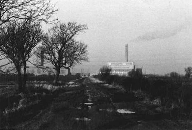 Photograph of Farndon taken in 1973 from the north end of Marsh Lane looking west showing Staythorpe A and B power stations in the distance