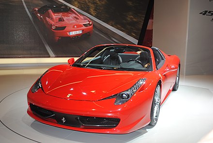 Ferrari 458 Spider, a sports car produced by the Italian manufacturer Ferrari