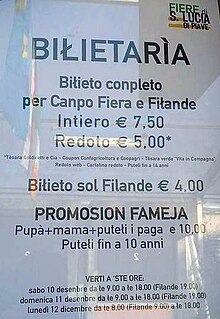 Venetian sign in ticket office, Santa Lucia di Piave