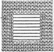 fig. 371. Ravaudage sur fils tendus horizontalement. Pose des fils horizontaux.