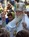 Patriarch Filaret outside Volodymyrska church in Kyiv, Ukraine.