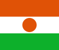 The flag of Niger, a charged horizontal triband.
