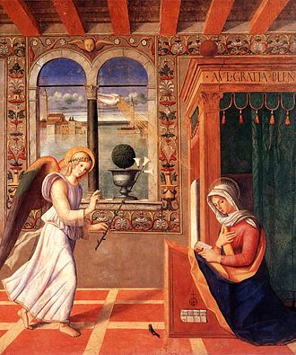 Annunciation (1504), Pinacoteca Carrara, Bergamo. Francesco Di Simone Da Santacroce - Annunciation - WGA08162.jpg