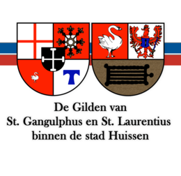 Het 'logo' van de Huissense Gilden, bestaande uit de wapens van beide gilden.