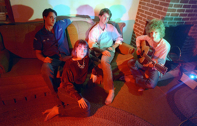 Game Theory band photo, 1983. Unused outtake from original cover shoot for Real Nighttime. L-R: Gill, N. Becker, Juhos, Miller.