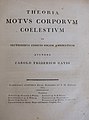 Title page of an 1890 copy of Carl Gauss' "Theoria Motus Corporum Coelestium in sectionibus conicis solem ambientium."
