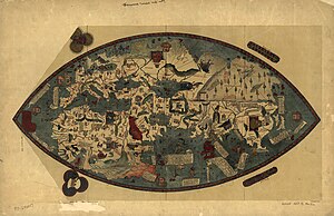 Genoese world map, 1457 it suggests the possibility of sea travel to India from Western Europe though this had not yet been done at the time. Genoese world map 1457. LOC 97690053.jpg
