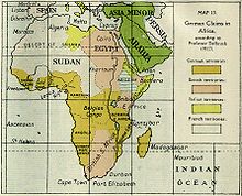 A map of the proposed Mittelafrika with German territory in brown, British in pink. Ger claims Prof Delbruck 1917.jpg