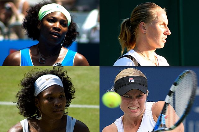Grand Slam champions of 2009: Australian Open and Wimbledon titlist Serena Williams (top/bottom left), French Open winner Svetlana Kuznetsova (top rig