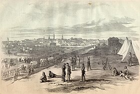 Buell's Army arrives in Louisville September 25, 1862; a week later Buell led 60,000 troops to fight at the Battle of Perryville. Harpers-louisville-buellarrival.jpg