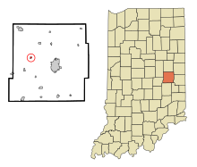 Henry County Indiana Sisältää ja rekisteröimättömät alueet Cadiz Highlighted.svg