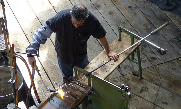 Glas blowing and shaping all done by hand at the Glass Factory in Hergiswil, Switzerland.