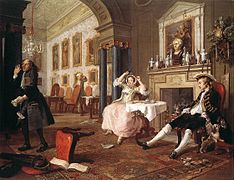 William Hogarth: Serie Casamiento a la moda, Después del casamiento, 1743.