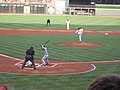 Bailey throwing his first Major League pitch, against Travis Hafner of the Cleveland Indians, June 8, 2007.