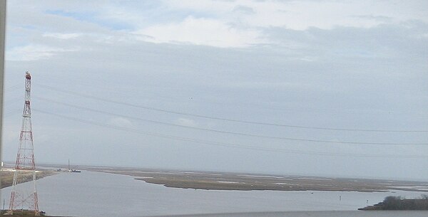 Intersection of MRGO (to right) with the Gulf Intracoastal Waterway, as seen from I-510 Bridge