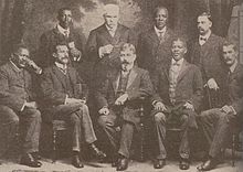 The multi-racial Cape opposition delegation which lobbied the London Convention on Union for the non-racial franchise. Present are prominent Cape politicians such as Abdurahman, John Tengo Jabavu, Walter Rubusana and William Schreiner. JT Jabavu - A Abdurahman - W Schreiner - W Rubusana and other Cape politicians of anti-South Africa Act delegation.jpg