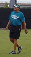 Jack Del Rio is the longest-serving head coach of the Jaguars, coaching the franchise between 2003 and 2011 Jack del Rio 2008.jpg