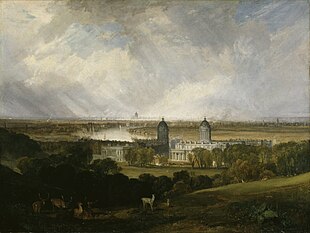 The Queen's House (centre left) and the Greenwich Hospital in the painting London from Greenwich Park, in 1809, by J.M.W. Turner Joseph Mallord William Turner - London from Greenwich Park - Google Art Project.jpg