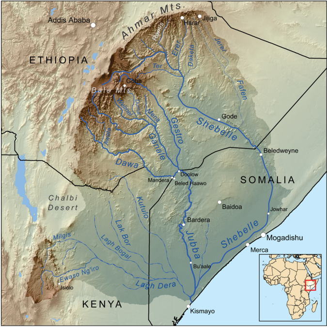 A map of the Jubba River and Shebelle River drainage basin Jubbarivermap.png