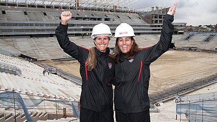 Brandi Chastain and Julie Foudy in Brazil in 2014