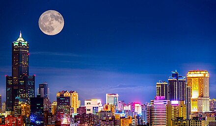 Skyline of Downtown Kaohsiung at night.