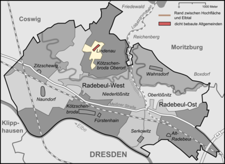 Karte Radebeul Stadtteile Lindenau