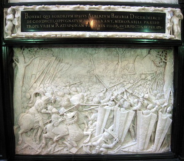 Relief No.13 in the cenotaph of Emperor Maximilian I, Innsbruck. Eric saved the life of Maximilian in the Battle of Wenzenbach, Regensburg.