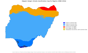 Köppen climate classification map for Nigeria for 1980–2016