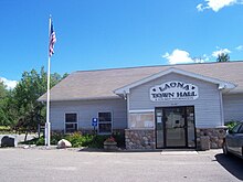 Town hall is located in the town center, which is the unincorporated community of Laona LaonaWisconsinTownHall.jpg