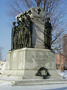 Wilfrid Laurier's grave, sculpted by Alfred Laliberte, in Notre-Dame Cemetery (Ottawa) Laurier monument Feb 2005.jpg