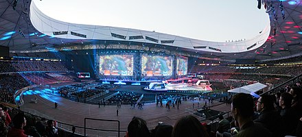 The stage for the 2017 League of Legends World Championship finals between SK Telecom T1 and Samsung Galaxy in the Beijing National Stadium