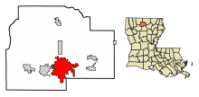 Lincoln Parish Louisiana Incorporated and Unincorporated areas Ruston Highlighted.svg