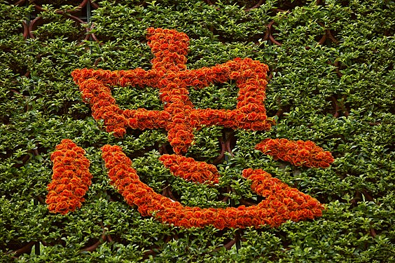 Chinesischer Buchstabe aus Pflanzen im Garten des Literaturtempels in Hanoi, Vietnam