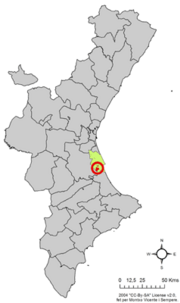 Localização do município de Llaurí na Comunidade Valenciana