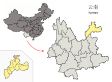 Lage des Kreises Suijiang (rosa) in der bezirksfreien Stadt Zhaotong (gelb)