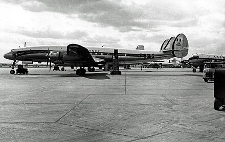 A Lockheed Super Constellation of Air France at Heathrow Airport in April 1955