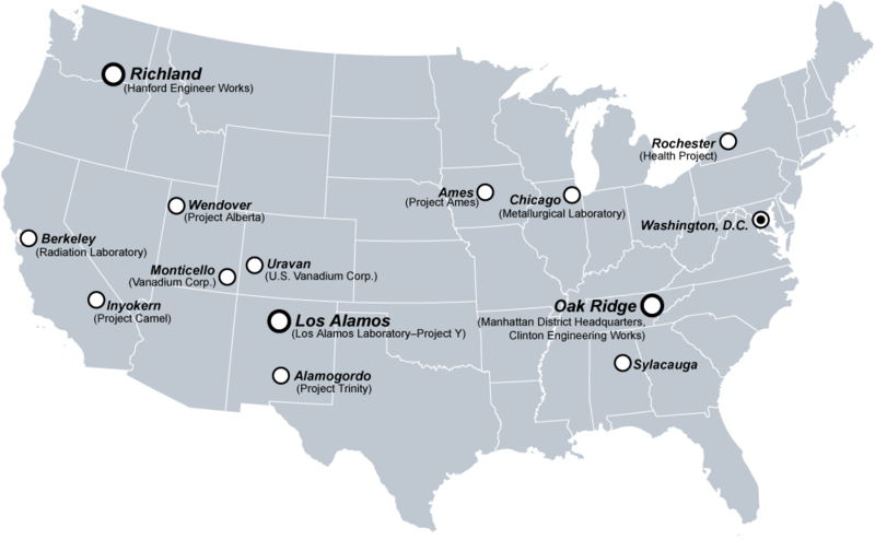 Enclaves principales del Proyecto Manhattan en suelo estadounidense