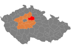 Окръг Нимбурк на картата на Среднобохемския край и Чехия