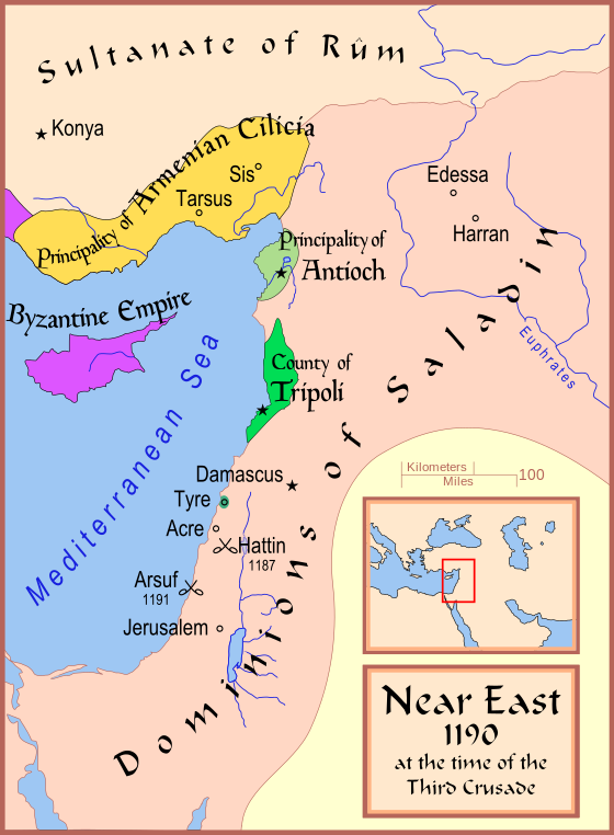 The Near East in 1190 (Cyprus in purple)
