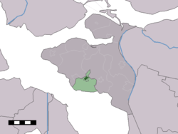 The town centre (dark green) and the statistical district (light green) of Scherpenisse in the municipality of Tholen.