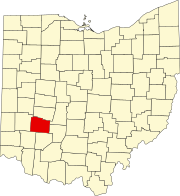 Kort over Ohio med Greene County markeret