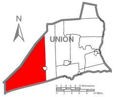 Map of Union County, Pennsylvania highlighting Hartley Township