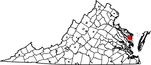 Map of Virginia highlighting Lancaster County