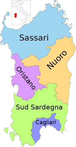 Provinces of Sardinia Map of region of Sardinia, Italy, with provinces-it (as of 2016).svg