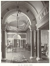 The neoclassical hall (Weaver, 1913) Marshcourt Hall Screen Lutyens Houses and Gardens 1913 Page134.jpg