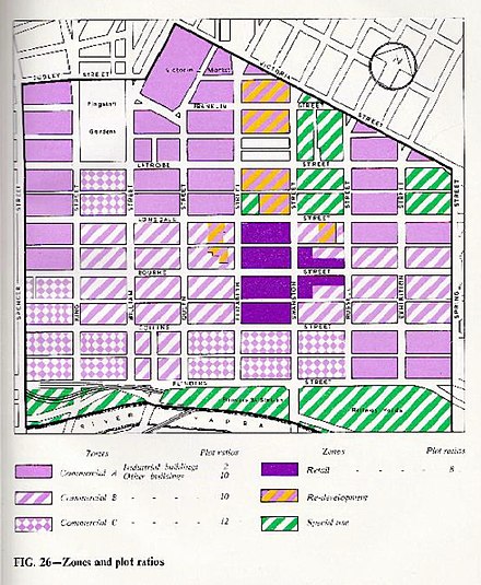 Borrie Report Zoning map 1964 showing the area first described as the CBD.
