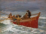 Punainen pelastusvene matkalla merelle (tansk. Den røde redningsbåd sejler ud) (1920)