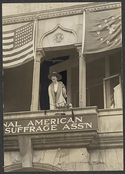 File:Miss Jeannette Rankin, of Montana, speaking from the balcony of the National American Woman Suffrage Association, Monday, April 2, 1917. LOC.jpg