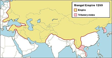 The extent of the Mongol Empire after the death of Möngke Khan (reigned 1251–1259).